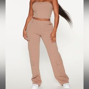 XS jenika crop top cargo pant set - Mocha